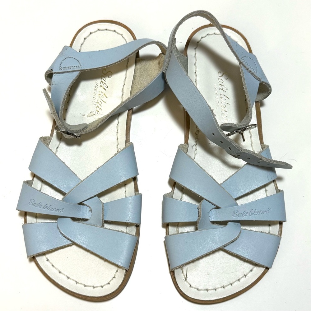 Sky Blue Leather Cross-Strap Sandals